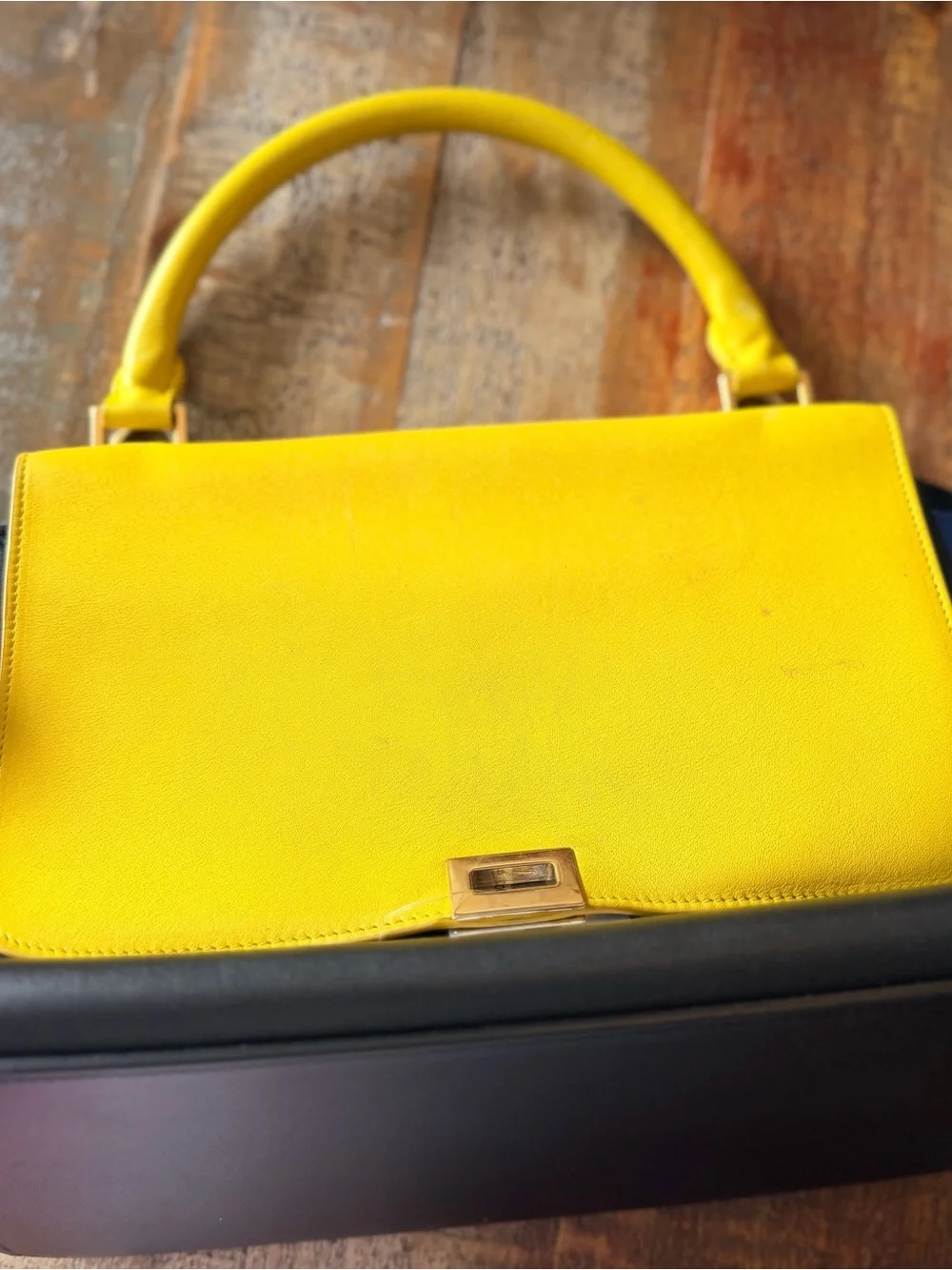 Celine Three-Tone Yellow, Blue and Black Top-Handle Satchel